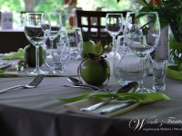 St&oacute;ł weselny przystrojony zielonymi dodatkami